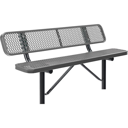 Global Industrial 6ft Outdoor Steel Bench w/ Backrest, Expanded Metal, In Ground Mount, Gray 277154IGY